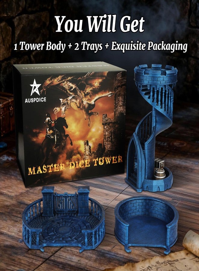 AUSPDICE Dice Rolling Tower and Tray with Spiral Stairs Perfect for Board Game, D&D Dungeons and Dragons, RPG and Pathfinder Role Playing Games (Antique Blue Color) - Image 2